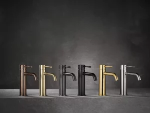 tipos de grifos para tu baño. grifos de acabados cromado, negro mate y gun metal.